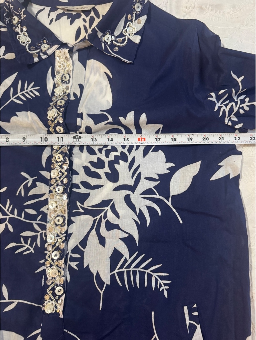 Soft Surroundings Navy Floral Embellished Cotton Tunic Beach Cover Up - Picture 10 of 11
